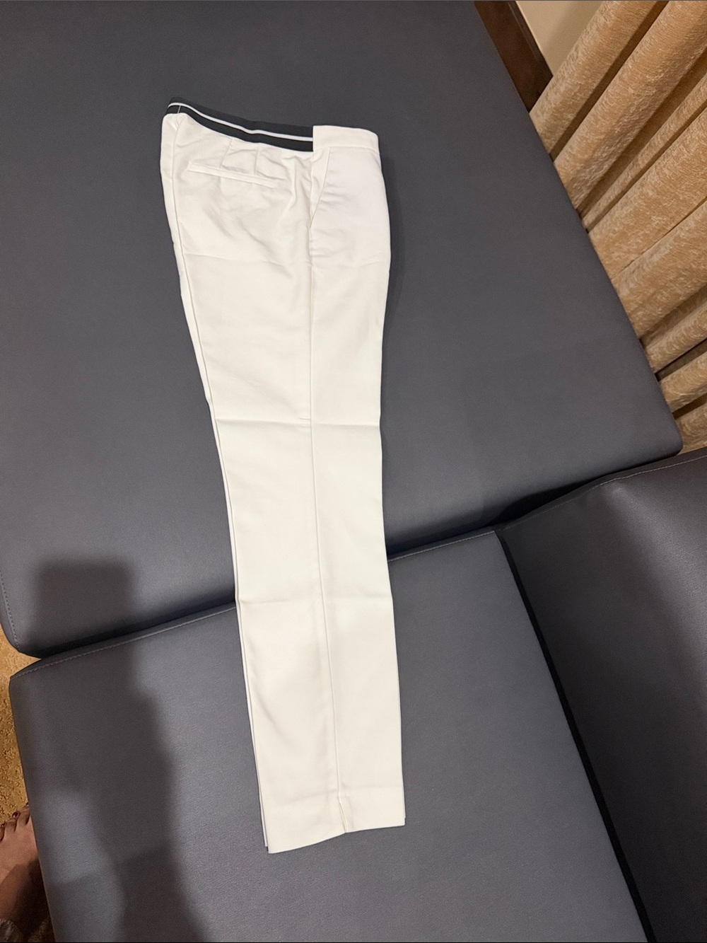 Zara Women's Cropped Slim Pants in White with Black Waist Trim